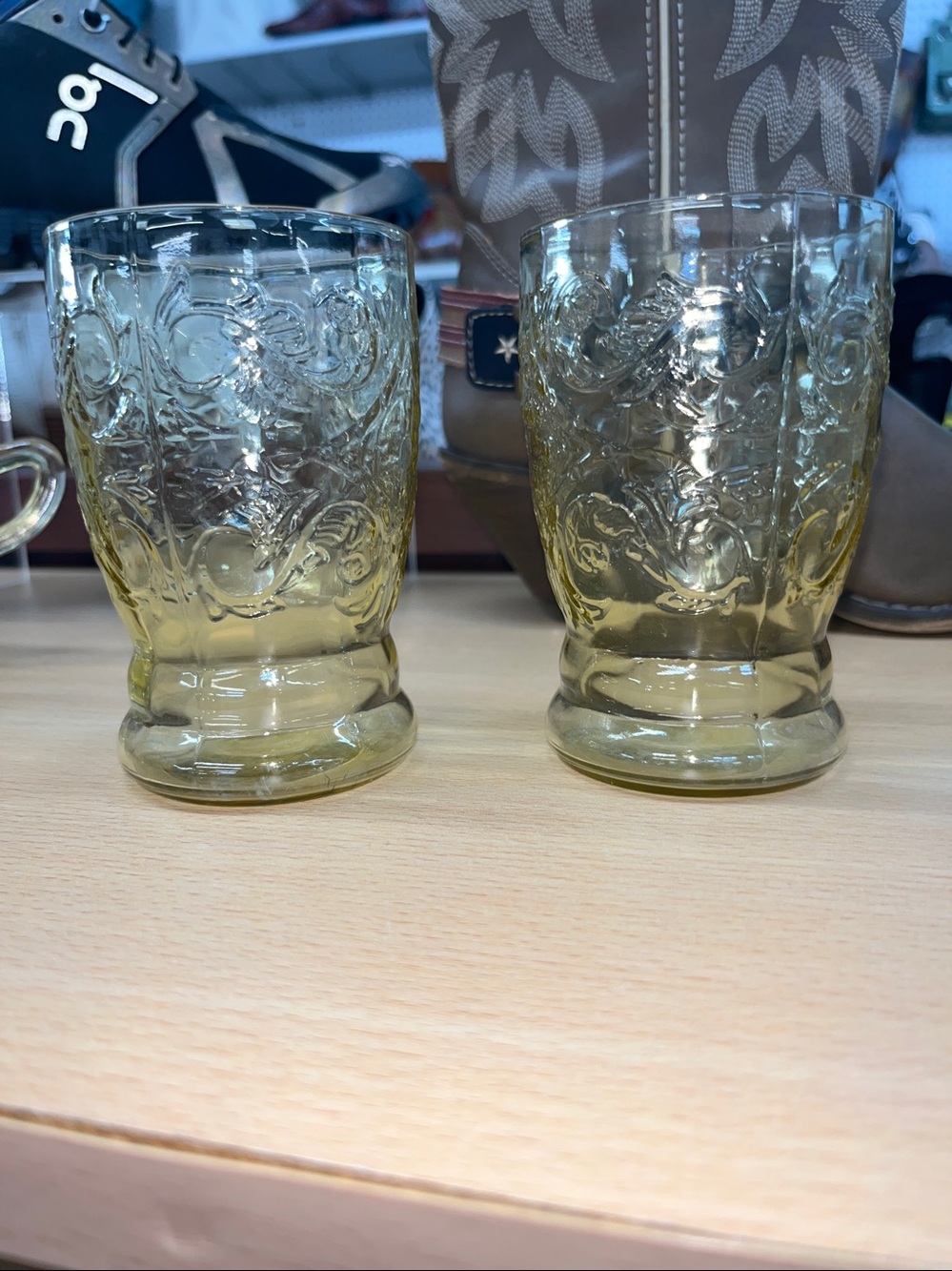 Vintage Federal Amber Glass MADRID 4.25” Drinking Tumbler Pair - Set of 2